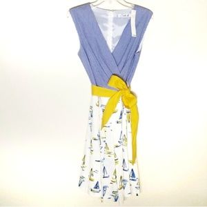 Chetta B | Sailboats dress V neck waist tie